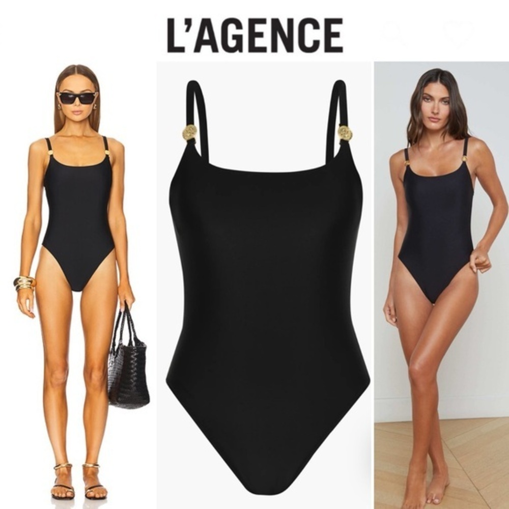 L'AGENCE Remi One-Piece Swimsuit Black with Gold Coin Sz L NWT 225$